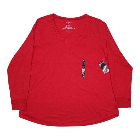 Torrid 2X Long Sleeve Girlfriend Tee Classic Fit 65% Polyester 35% Cotton V-Neck - Picture 1 of 6